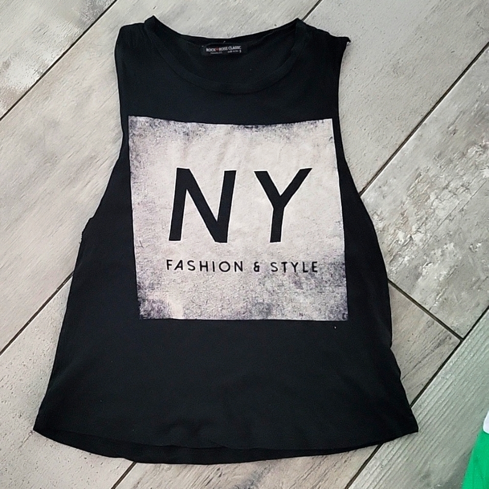 Rock & Roses classic black cut off t shirt size small#5A